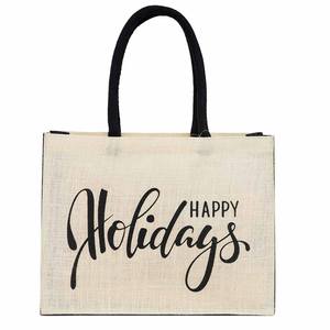 Sac fourre-tout en jute textile à motif personnalisé avec impression de logo à prix bon marché fabriqué au Bengale occidental en Inde - Product Image 1