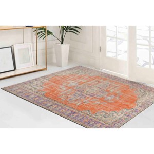 Tapis de couloir bohème orange : Tapis d'entrée de style vintage, avec poils doux - Product Image 3