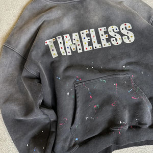 Sweats à capuche pour hommes en éponge française poids lourd pull à capuche personnalisé Vintage lavage à l'acide soleil délavé en détresse strass Hoodies hommes - Product Image 4