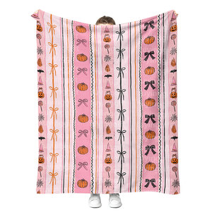 Cute Pink Halloween Ghosts Pumpkins Bows Patrón Manta Maqueta gratis Diseños personalizados sin costuras Impresiones Mantas de felpa - Product Image 5