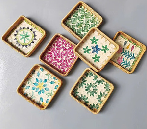 Panier de rangement en mosaïque de coquille de rotin coloré en gros d'usine plateau respectueux de l'environnement tissé à partir de matériaux naturels du Vietnam - Product Image 3