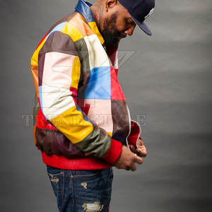 Veste en cuir patchwork pour homme, coupe structurée et finition durable, veste en cuir patchwork élégante pour homme - Product Image 4