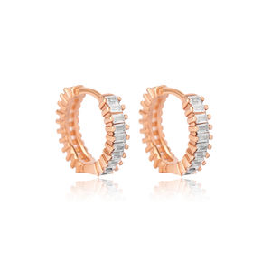 Cubic Zircon Stone Baguette <b>Hoop</b> Design <b>Earrings</b> Handcrafted Turkish Wholesale 925 <b>Sterling</b> <b>Silver</b> Jewelry - Product Image 5