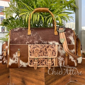New Large Capacity Durable Hand Tooled Leather Overnight Travel Duffel <b>Bag</b> for <b>Men</b> & Women High Quality Cowhide Weekender Duffel - Product Image 1