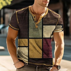 Patchwork Color Block 3D Print Vintage Camisas Moda para hombres Oversized Button-Down Camiseta de manga corta Camisetas Tops Ropa - Product Image 5