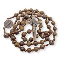 Chapelet de prière en bois d'olivier catholique notre père croix de Jérusalem en bois cordon court chapelet de protection de voiture amulette dans un sac en velours
