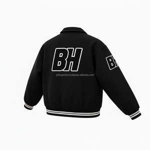 Premium 380 GSM polyester cotton tracksuit fleece <b>black</b> and grey color custom logo embroidery or print <b>Women's</b> Varsity Jackets - Product Image 5