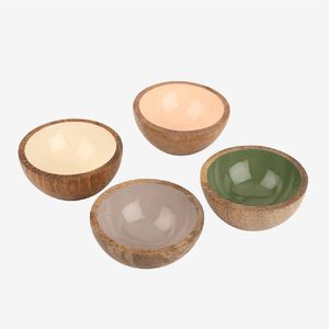 Petits bols à collation en bois naturel avec revêtement en émail de qualité alimentaire, ensemble de bols à condiments en bois durables, vente en gros de vaisselle rustique - Product Image 1