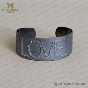 925 <b>Sterling</b> <b>Silver</b> Pave Set <b>Initial</b> LOVE Handmade Cuff Bangle <b>Bracelet</b> Wedding Jewelry Metarock Jewels Supplier - Product Image 3