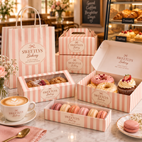 Ensemble d'emballages de boulangerie personnalisés AT PACK avec boîte imprimée avec logo, sac en papier, boîte à macarons et emballage pour desserts pour les cafés