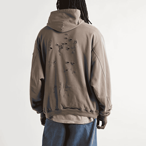 Top <b>Trendy</b> Men Distressed Winter <b>Hoodie</b> Heavyweight 100% Cotton Streetwear Custom Logo Option OEM ODM Wholesale Factory Direct - Product Image 3