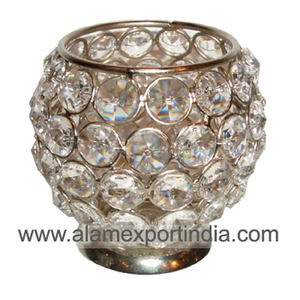 Nouveauté : Porte-bougies en métal argenté et cristal pour la maison et la décoration de table de mariage, porte-bougies votif rond - Product Image 5