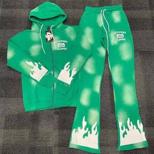 OEM personalizado nueva moda ropa de invierno para los hombres más tamaño de la pantalla de impresión Sudadera con capucha pantalones de chándal acampanados con el sol se desvanecen ácido lavado chándal - Product Image 5