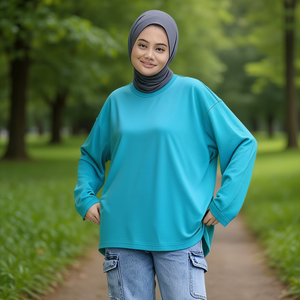 เสื้อยืดแขนยาวโอเวอร์ไซส์พื้นฐานสำหรับผู้หญิง ไซส์พลัส - Product Image 3