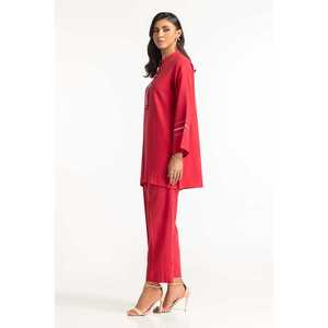 ชุดเสื้อและกางเกงปักลายก้างปลาสีแดงสองโทน พร้อมตกแต่งด้วยเชือกผูก - Product Image 4