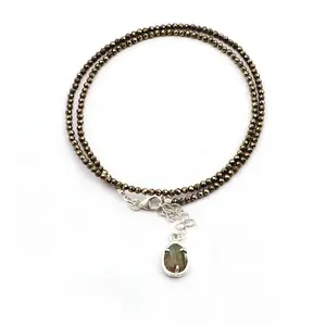 Natural grey pyrite rondelle beads wire wrapped necklace for women labradorite prong set gemstone charms pendant classic jewelry