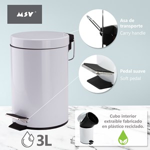 Contenedor de basura de 3 litros con pedal, fabricado en acero MSV, 16.5 x 25 cm - Product Image 2