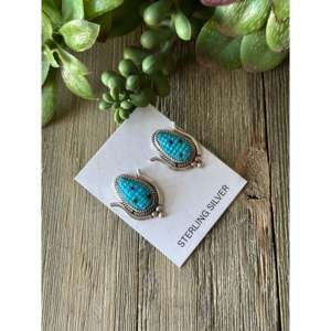 Zuni Handmade Turquoise & <b>Sterling</b> <b>Silver</b> Bezel Set <b>Stud</b> <b>Earrings</b> - Product Image 3