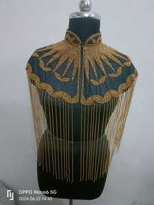 Elegante capa burlesca bellamente bordada con cuentas hebras lentejuelas perlas festivales cuello sujeción capa recta Logo espalda - Product Image 6