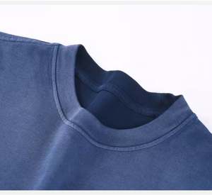 T-shirt en coton lavé à la pierre unisexe personnalisé Boxy Fit en chanvre privé graphique minéral acide doux pré-lavé T Shirt Tees Blue Color Slim - Product Image 3