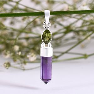 Natural Gemstone Peridot & <b>Amethyst</b> Yellow Gold 925 Sterling Silver Pendant Handmade Jewelry Gift for Her Wholesale Jewelry - Product Image 3