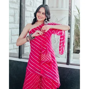 ชุดคุर्ตาผู้หญิงสีชมพูแบบไหล่เดียว รุ่นเอลีอา - Product Image 2