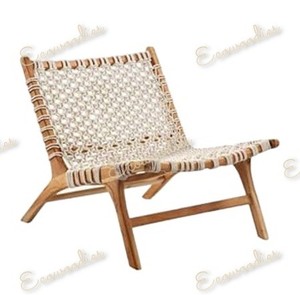 Sillón de estilo costero moderno con marco de madera de bambú natural liso y silla de bambú de cuerda blanca tejida a mano para Balcón de jardín - Product Image 6