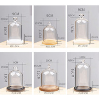 Cloche en verre décorative avec bouton en forme d'oiseau et de cœur, base en bois pour l'affichage de fleurs préservées, commande en gros