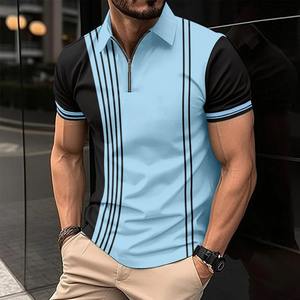 Camisa POLO para hombre, solapa, botones, estampado de retazos, ropa deportiva informal de manga corta para hombre - Product Image 4