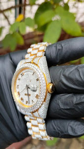 24 CT Carats Montre Présidentielle Moissanite Glacée Deux Tons Unisexe Diamant Brillant pour Jour Date Mécanicien Verre Business Fashion - Product Image 2
