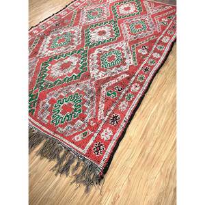 Alfombra de Lana Anudada a Mano Nuray, Diseño Geométrico Rojo Naranja, Kilim Rectangular de 9x12 para Entrada de Casa, Abstracto para Adolescentes, Pae-4565 - Product Image 2