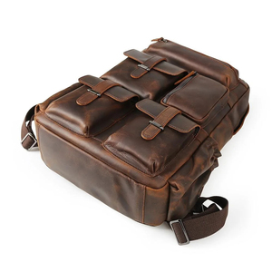 Vintage Genuine <b>Leather</b> <b>Backpack</b> Large Capacity Multi-Pocket Design Brown Men's <b>Laptop</b> Bag for Daily Use - Product Image 4