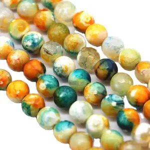 Bulk Price Loose Faceted Round Bead Strands Yellow Green Fire Agate Stone Beads for Jewelry Making 6mm 8mm 10mm 12mm