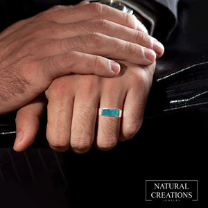 Argent sterling 925, bague classique pour homme, sertie de turquoise, baguette, faite à la main, cadeau unique pour lui, anniversaire, mariage, fête - Product Image 4