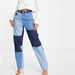 Jeans de Mezclilla de Alta Calidad, Transpirables, de Corte Recto, con Parches, para Mujer, Precio al por Mayor, Jeans Casuales Azules con Parches para Mujer - Product Image 6