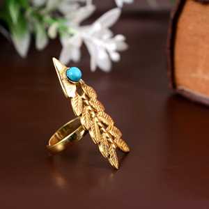 Turquoise Arrow Leaf <b>Ring</b> 18k Gold Plated Tribal <b>Adjustable</b> Large Wholesale <b>Ring</b> For Women - Product Image 6