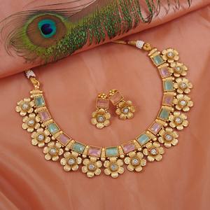 JOYERÍA DE COBRE TRADICIONAL Y DE MODA INDIO CONJUNTO DE JOYERÍA DE BODA NOVIA PARA MUJER CONJUNTO DE PENDIENTES Y COLLAR - Product Image 1