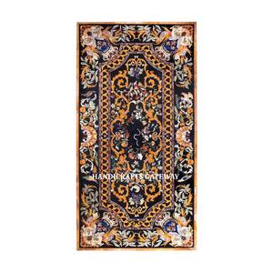 Dessus de table en incrustation de marbre noir de forme rectangulaire faite à la main de concepteur indien pour la finition et l'utilisation polie pour la décoration à la maison - Product Image 1