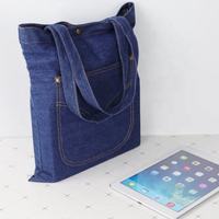 Rahat omuz alışveriş çantası tuval Denim Jean baskı Tote çanta ile dış cep satın Jean baskı Tote çanta