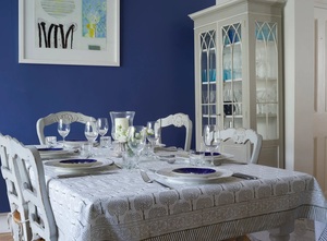 Mantel Redondo Estampado a Mano con Diseño de Árbol Azul, Cubierta de Algodón con Patrón Floral para Fiestas, Bodas, Cenas, Personalizable - Product Image 4