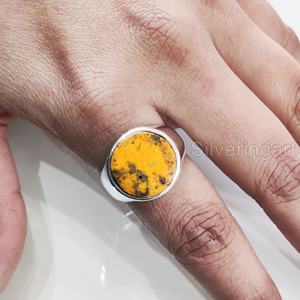 Grossiste Bague pour homme Bague naturelle en forme de bourdon Jaspe Pierre précieuse Bague de naissance Toutes tailles Bijoux de mariage arabe Bague en argent sterling 925 - Product Image 5