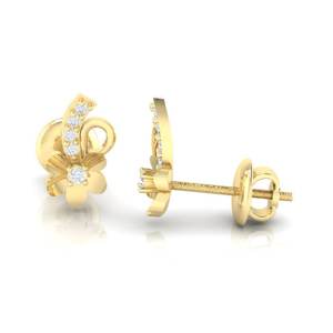 Pendientes de Botón Florales de Oro Certificado de 14Kt/18Kt con 10 Diamantes Reales de 0.07ct de Peso Total - Product Image 2