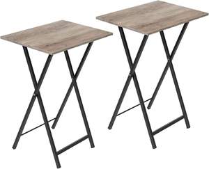 Set de 2 tables pliantes avec cadre métallique stable finition rustique marron et noire Montage facile gain de place pour les petits espaces - Product Image 1