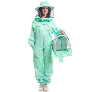 Traje de apicultura de doble velo, malla ventilada de 3 capas, velo de esgrima y velo redondo, cierre de cremallera, puños elásticos - Product Image 5