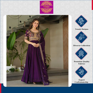 Vestido de Fiesta de Alta Costura FABZONE, Bordado, de Media Manga, en Seda Vichitra, Listo para Usar, con Dupatta - Product Image 3