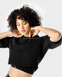 Venta al por mayor OEM personalizado de gran tamaño de alta calidad de las mujeres del chándal conjunto de media cremallera sudaderas con capucha casual sólido de punto Sudaderas con capucha para mujer - Product Image 3