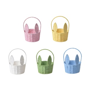 Panier tissé personnalisé en forme d'oreille de lapin de Pâques, panier à fleurs et de rangement en corde de papier à main, OEM ODM personnalisable disponible - Product Image 3