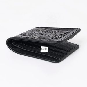 กระเป๋าสตางค์หนังผู้ชายสไตล์ตะวันตกกระเป๋าสตางค์หนังวัวแท้สีดำ - Product Image 4