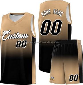 Ensemble de maillots de basket personnalisés Or et Noir, sublimation dégradée, col en V, sans manches, en maille, uniforme d'équipe unisexe pour adulte - Product Image 1