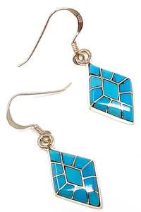 Pendientes con incrustaciones de turquesa Zuni de Epaloose Charm Pendientes con ajuste de bisel para fiestas de aniversarios y regalos - Product Image 2